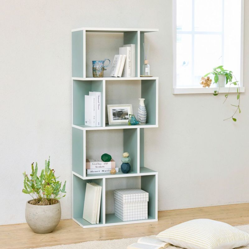 [暮らしに、ちょっとした"ときめき"]ジグザグデザインとくすみカラーがおしゃれなディスプレイラック。収納ボックスが入る奥行で、飾り+収納で活躍してお部屋を彩ります。