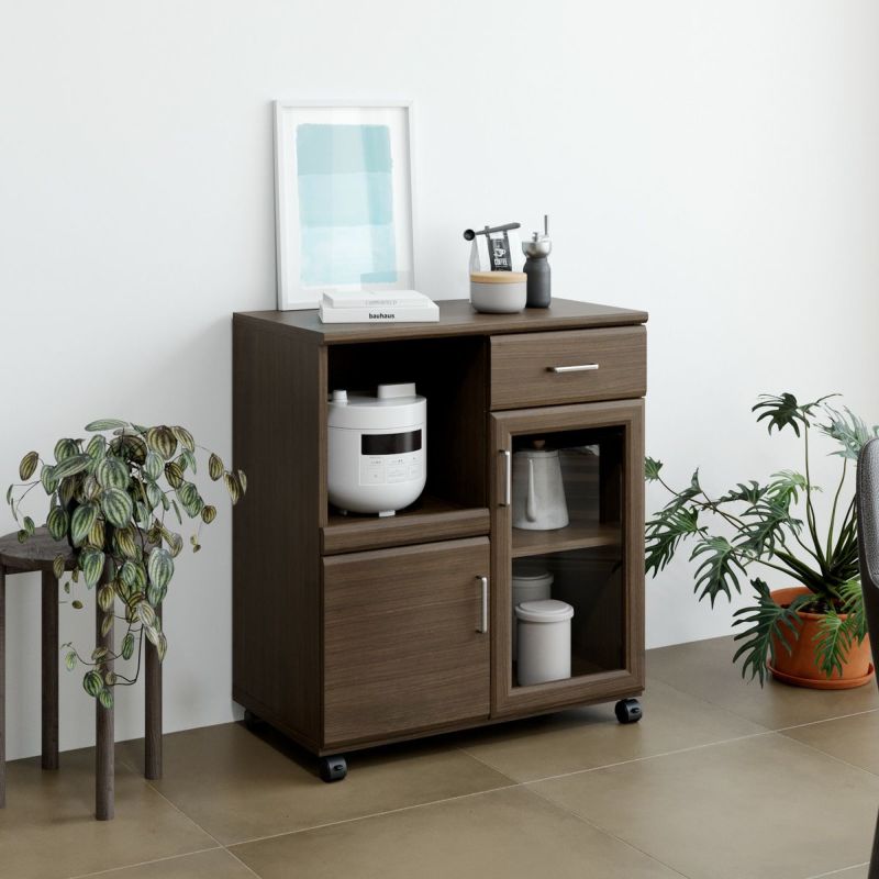 [“すっきり” 毎日を晴れやかに]モダンなインテリアにも調和する木目調のカウンターワゴン。コンパクトで使いやすい一人暮らしの味方です。