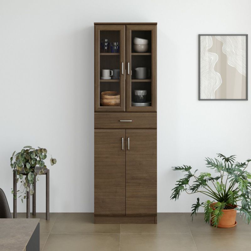 [扉と引出の大容量食器棚]上下の扉収納と中央部にある引き出しで、食器やキッチン用品をたくさん収納できる食器棚です。