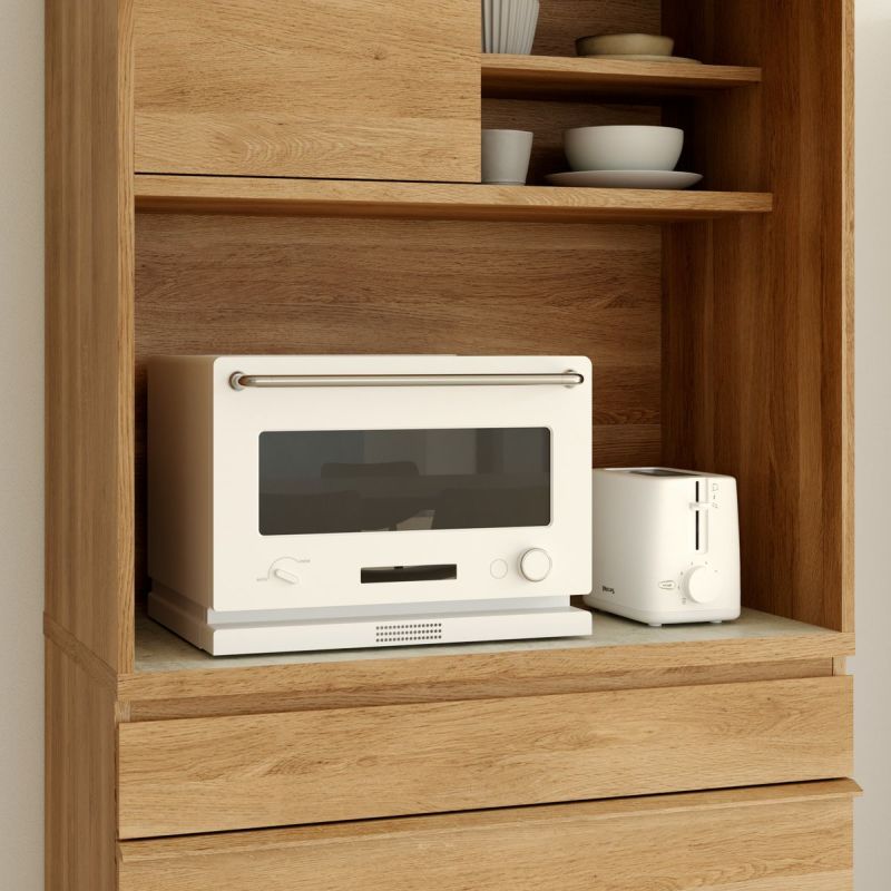 [キッチン家電を並べて時短料理を楽しむ]幅86.2cmの中天板には、電子レンジやトースターなどを並べて、時短料理を楽しめます。※電気製品の説明書の設置方法をご確認の上ご使用ください